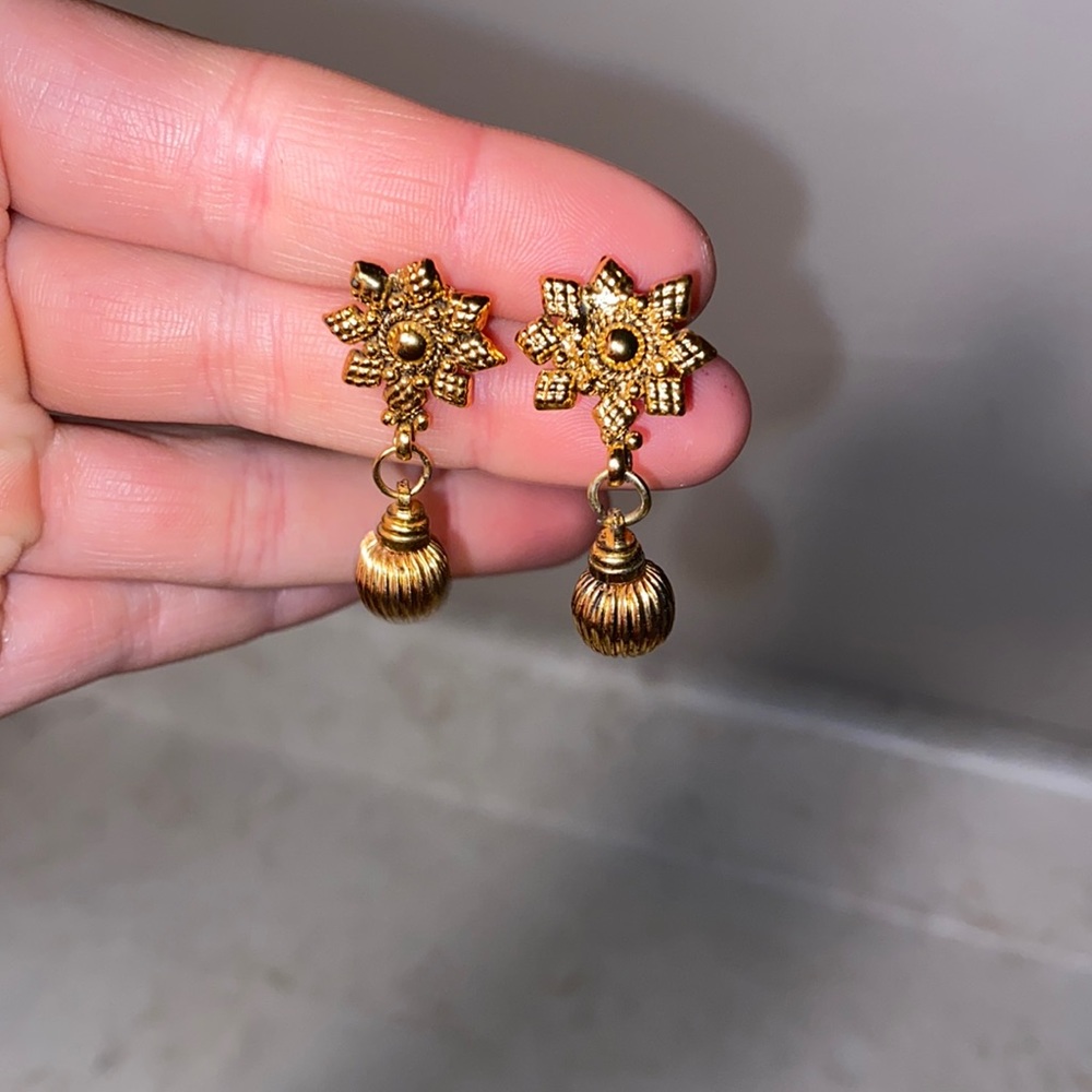 Gold dangling earrings with secure back brand new